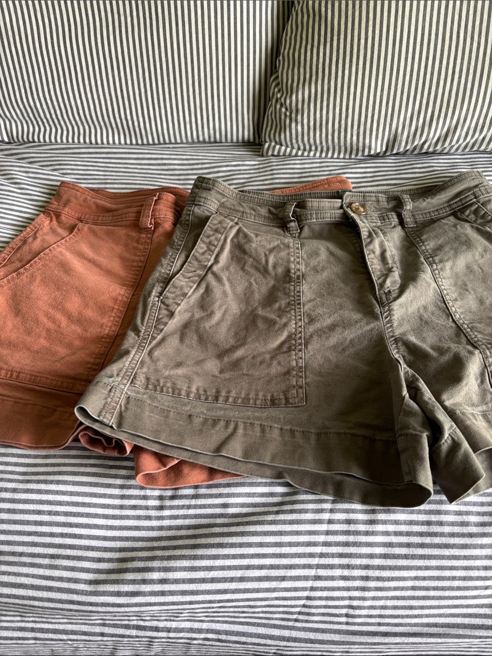 2 pairs Target Casual Utility Shorts Olive Green Orange Rust high waisted LOT